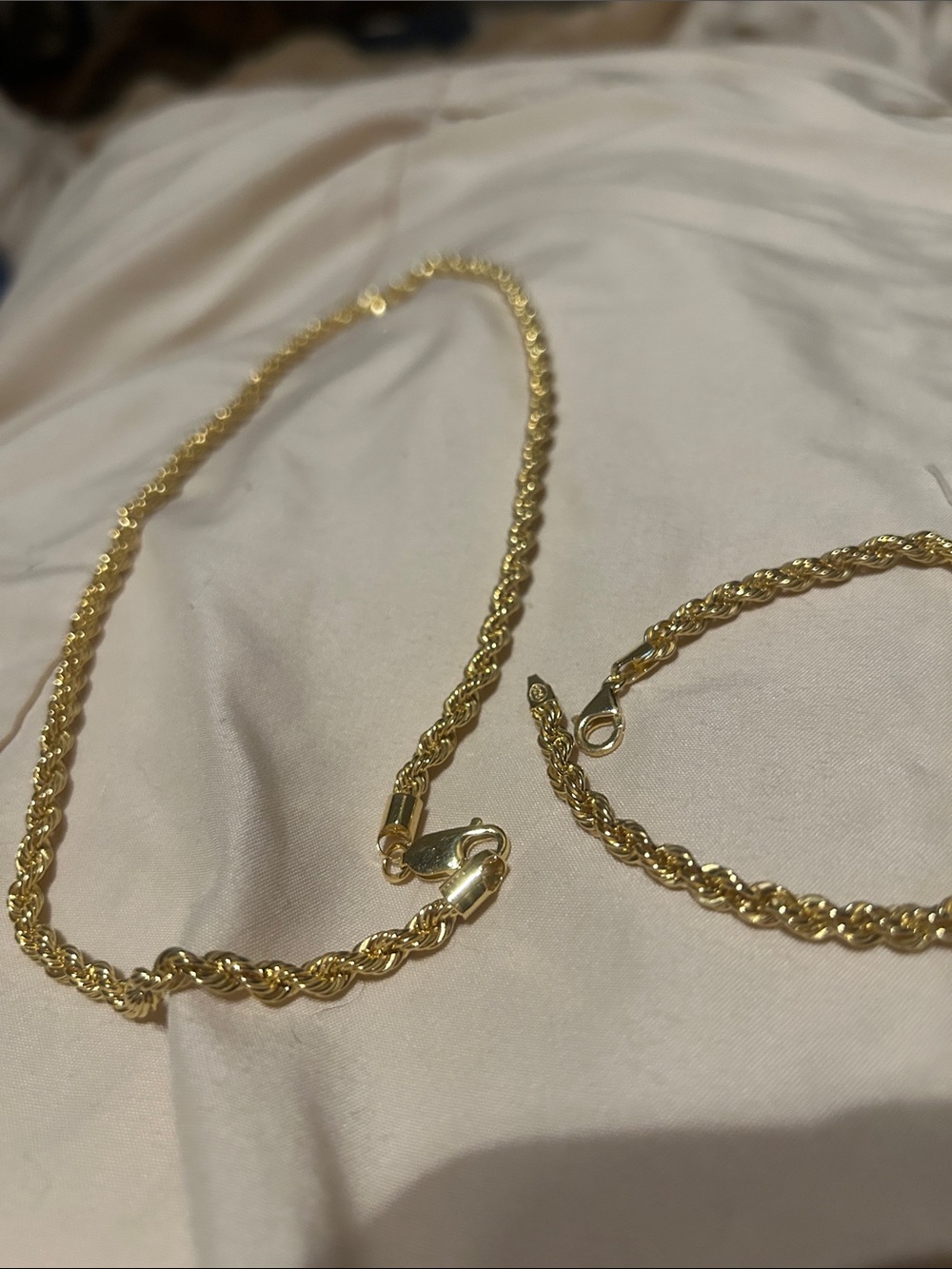 Twisted Rope Gold Necklace and Bracelet Set - Women Jewelry